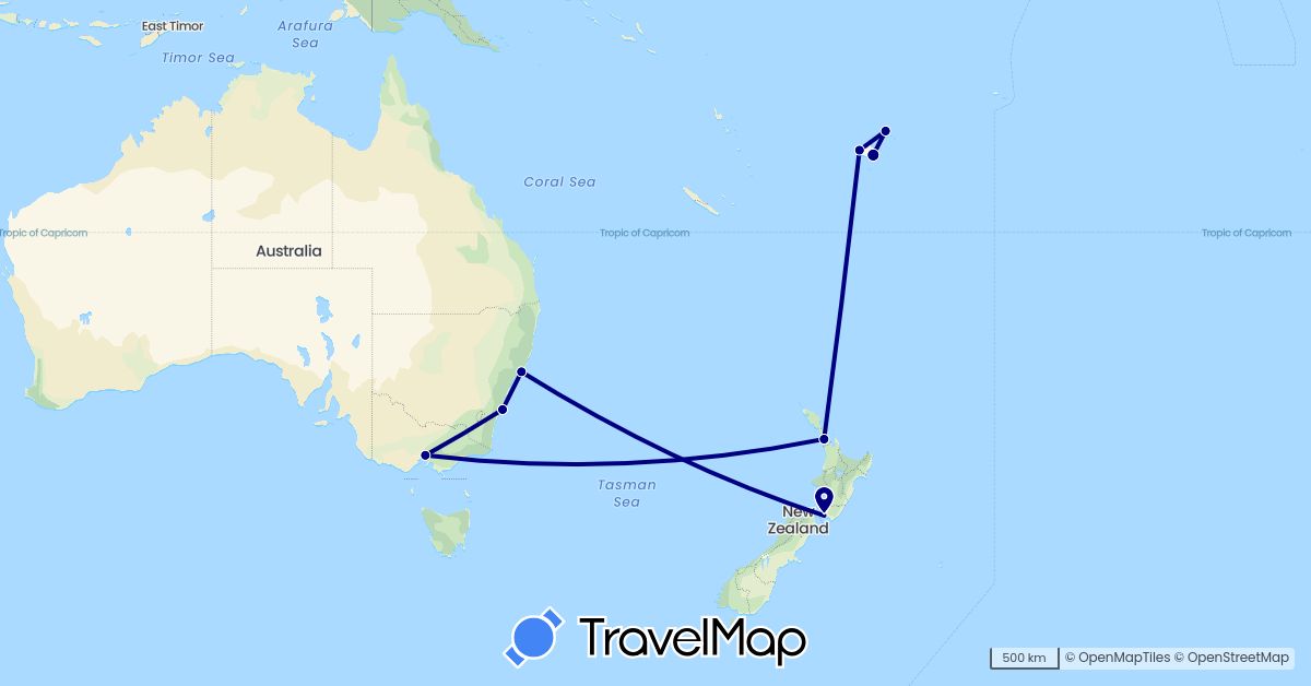 TravelMap itinerary: driving in Australia, Fiji, New Zealand (Oceania)